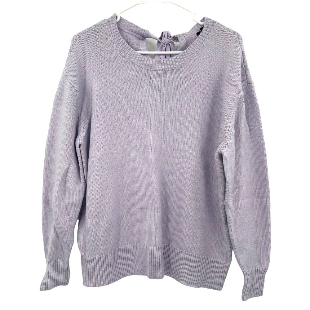 Halogen Size XL Sweater Purple Fuzzy Pullover Back Neck Tie Casual Preppy Cute